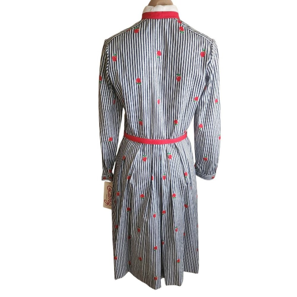 Vintage Lanz 1970s Belted Shirt Dress Teacher Apple Stripes Print Size 11/12 - Picture 4 of 16